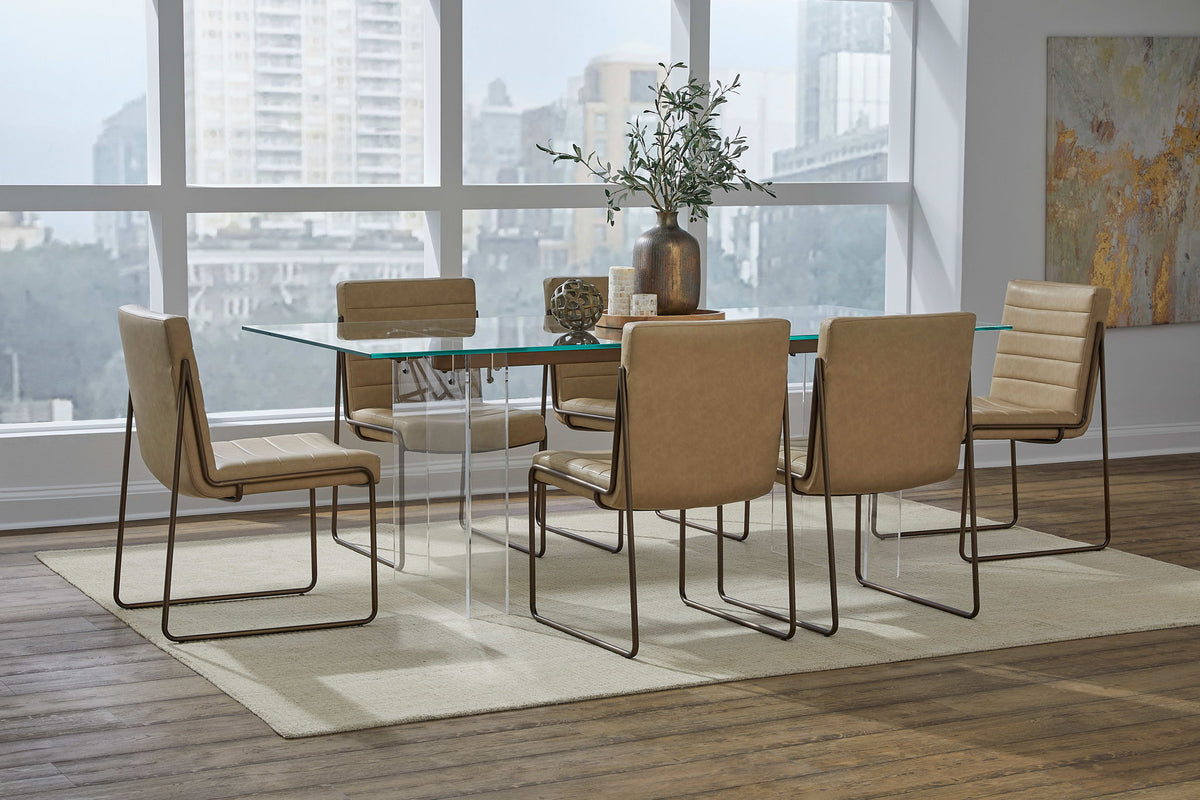 Crossroads 2.0 - Moorea Double Pedestal Rectangular Dining Table - Clear Acrylic, Glass And Bronze Metal