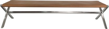 One - Modern Coastal Director's Style Leather Bench - Cognac And Brushed Stainless Steel