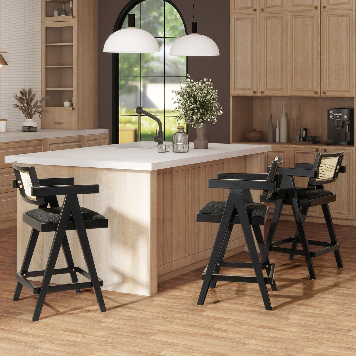 Milan - Modern Webbing Back Stool With Arms (Set of 3)