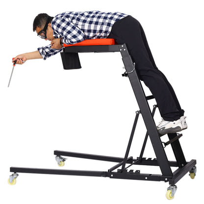 Heavy Duty Foldable Rolling Engine Top Creeper With Padded Deck And Locking Casters - Black