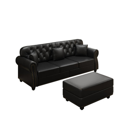 Upholstered Sofa With Nailhead Trim, Rolled Armrests With Ottoman