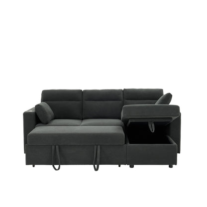 Convertible Sectional Sofa With Storage Chaise, Cup Holders And Pull Out Sleeper