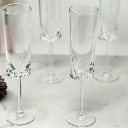 Oval Halo Unbreakable Plastic Champagne Flutes (Set of 4), Acrylic Wedding Mimosas Glasses, 4Oz - Clear