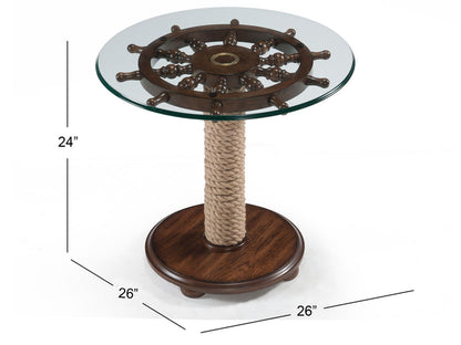 Beaufort - Round Accent Table With Base And Glass Top - Dark Oak