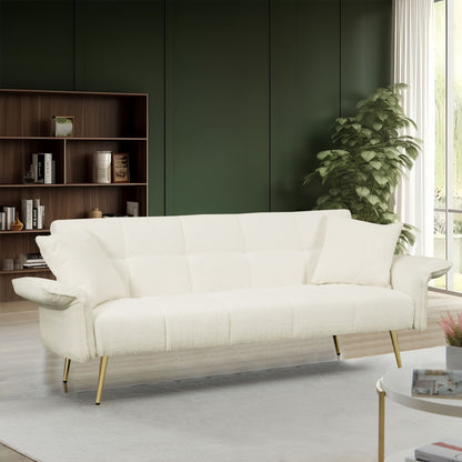 Convertible Double Futon Sofa Bed With Folding Armrests For Living Rooms