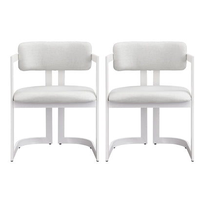 Upholstered Dining Armchairs (Set of 2) - Beige / White