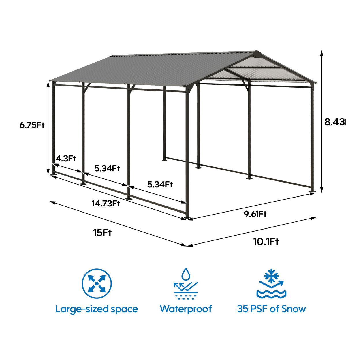 Metal Carport 10 5Ft Heavy Duty With Galvanized Steel Roof Metal Garage Canopy With Galvanized Steel Roof & Frame Car Tent Outdoor Storage Shed - Gray