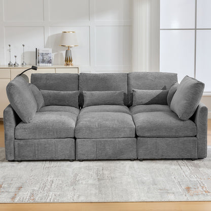 Modern Modular U-Shaped Sofa Bed With Movable Ottoman, USB Ports, Phone Holder