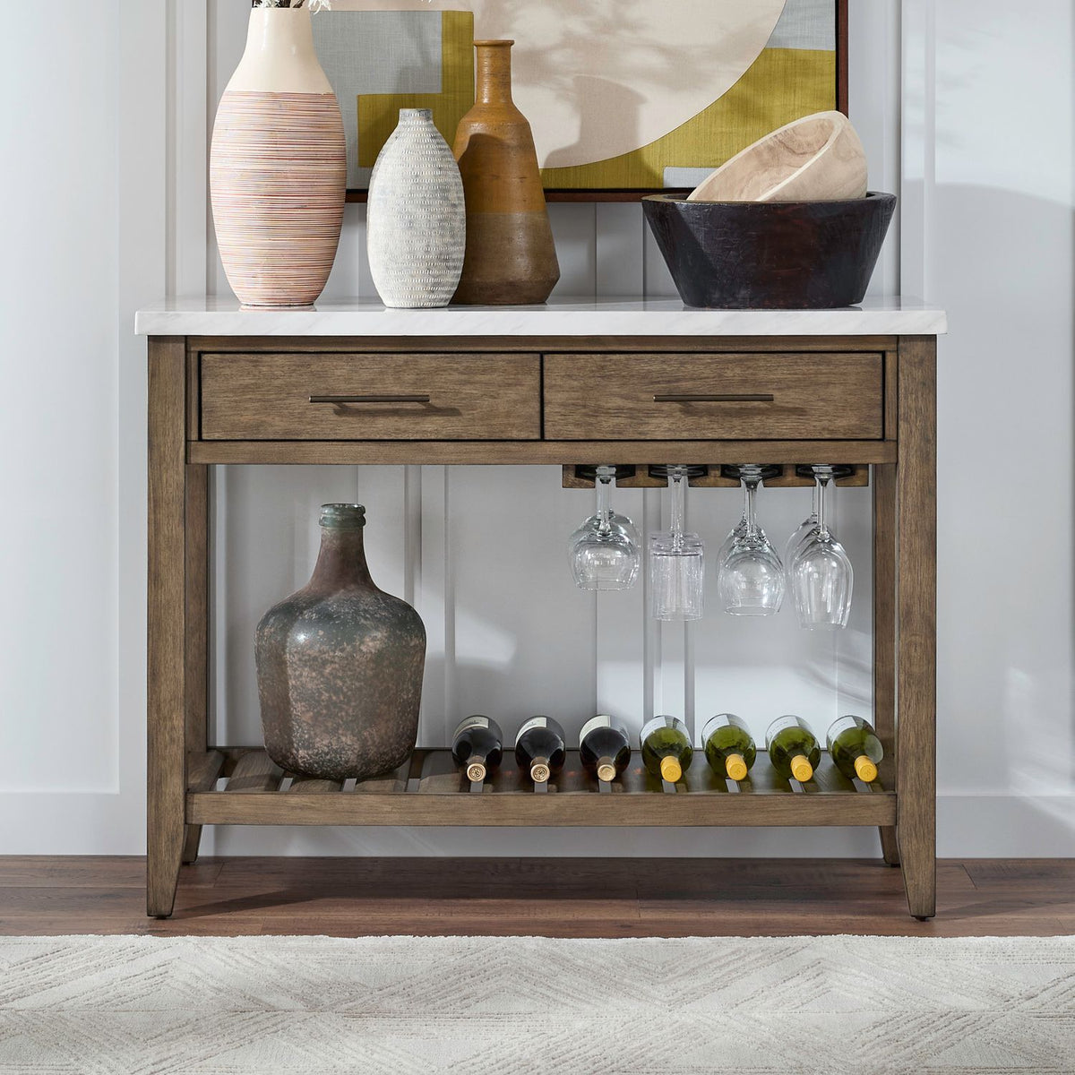 Edison - Server With Faux Marble Top - Brownstone