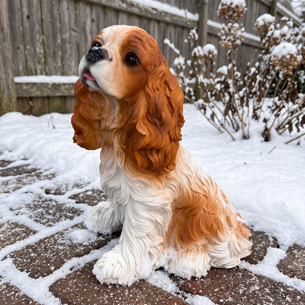 Charlie The Beagle Garden Statue, Outdoor Ornament - Brown / Antique White