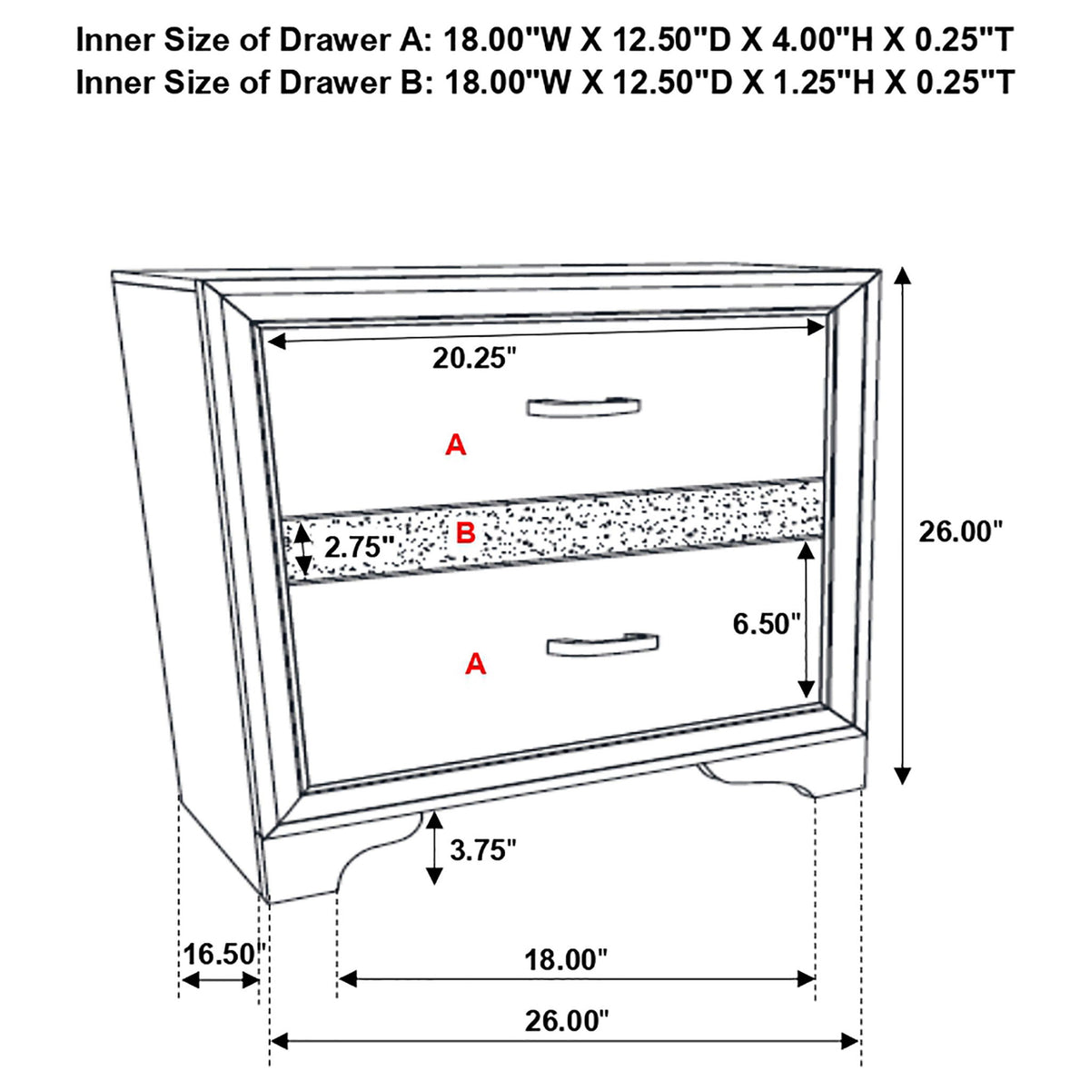 Transitional 2 Drawer Nightstand With Hidden Jewelry Tray