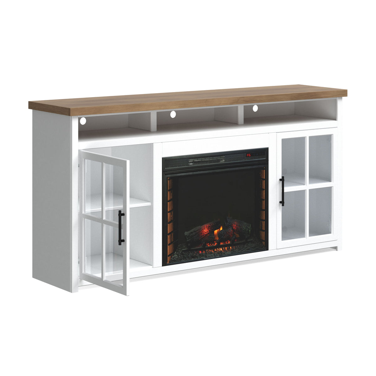 Hampton - 74" Fireplace TV Stand - Jasmine Whitewash / Barnwood