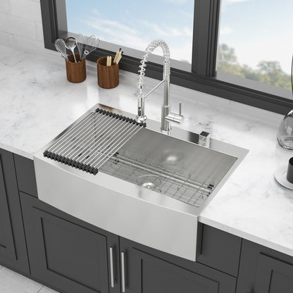 Farmhouse Style Topmount Apron Front Kitchen Sink With Easy Maintenance In Stainless Steel - Brushed Nickel