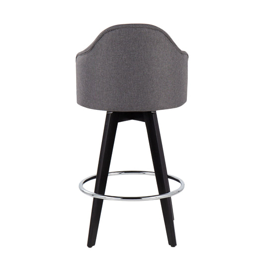 Ahoy - Contemporary Fixed Height Counter Stool Round Chrome Footrest (Set of 2) - Gray - Fabric