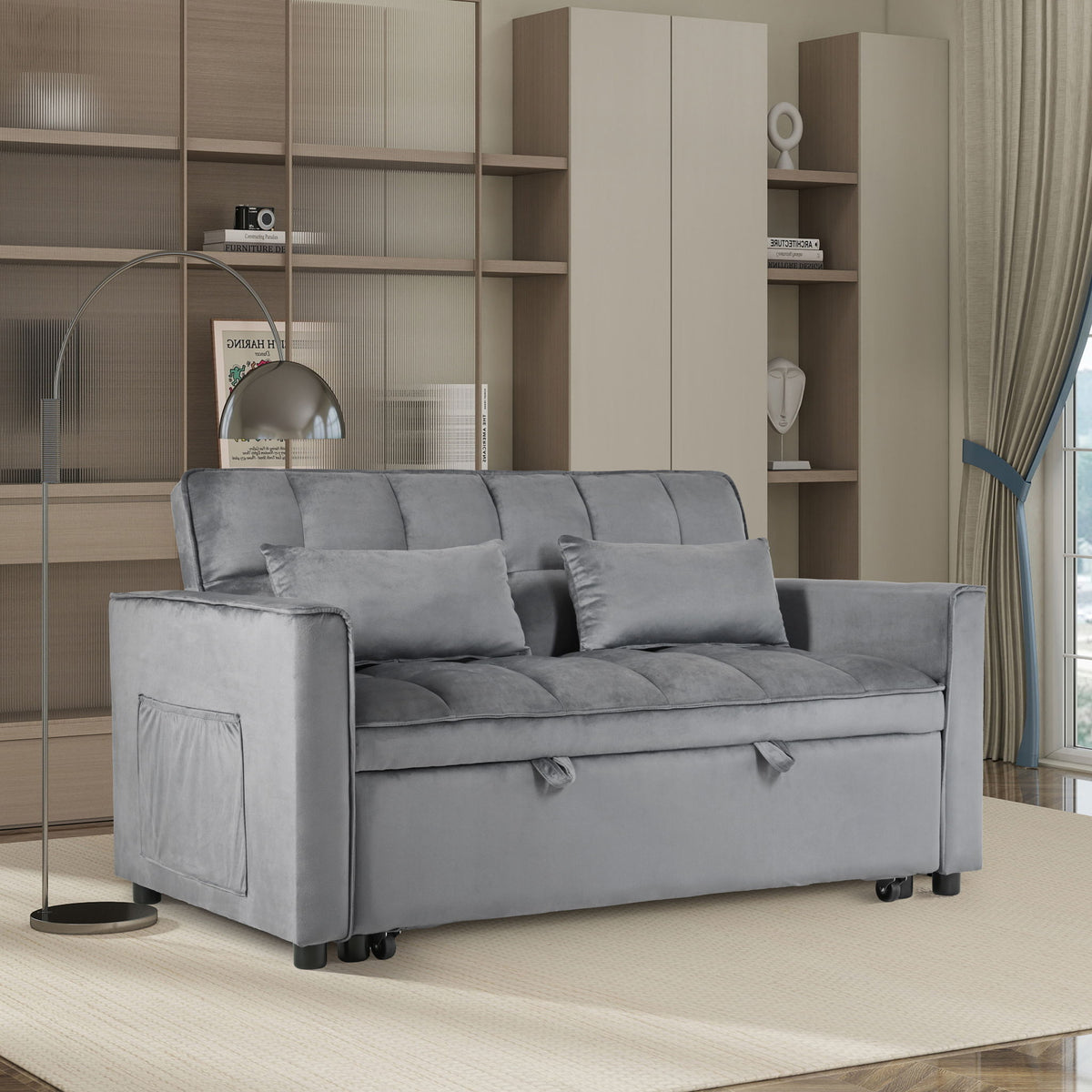 3 In 1 Pull Out Couch Convertible Sofa Bed With Reclining Backrest