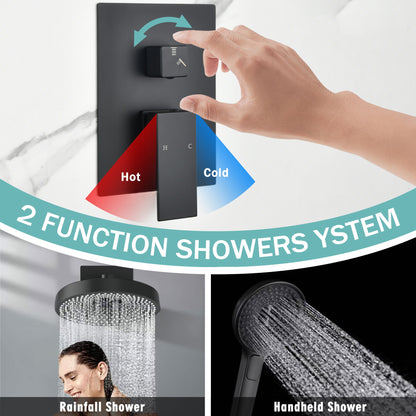 Concealed Shower System 2 Function Set With Control Valve - Matte Black