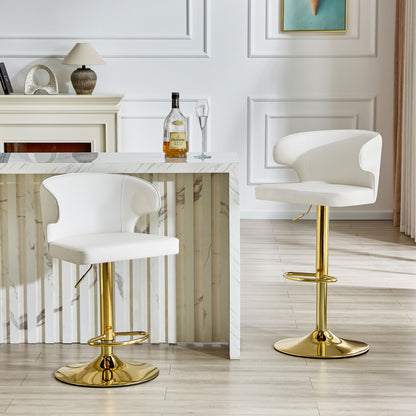 Adjustable Swivel Bar Chair With High Back Support For Kitchen Counter (Set of 2) - Gold / White