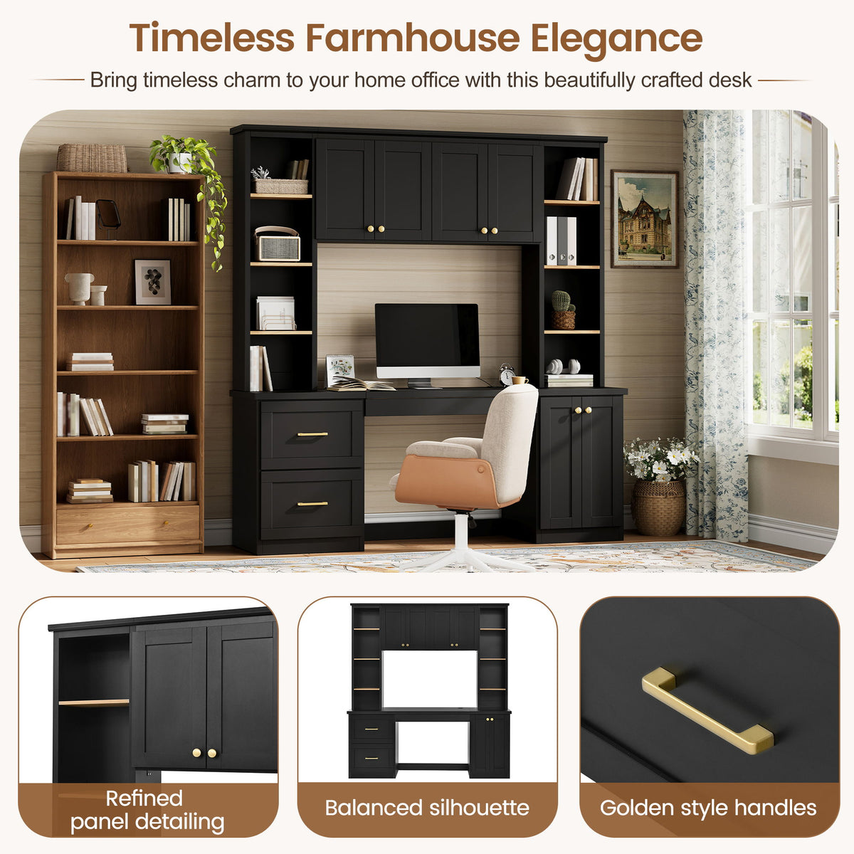 Computer Desk With Hutch, Workstation With Desk Grommet & Keyboard Tray