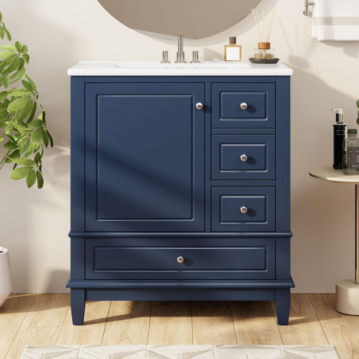 Freestanding Bathroom Vanity With Sink, Soft Close Door, 3 Drawers
