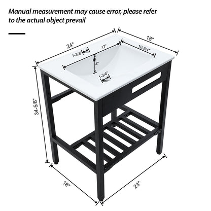 Console Sink With Legs, 24" X 18", Durable Porcela With Frame - White / Black