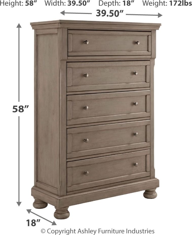 Lettner - 4 Pc. - Dresser, Mirror, Chest, California King Panel Bed - Light Gray