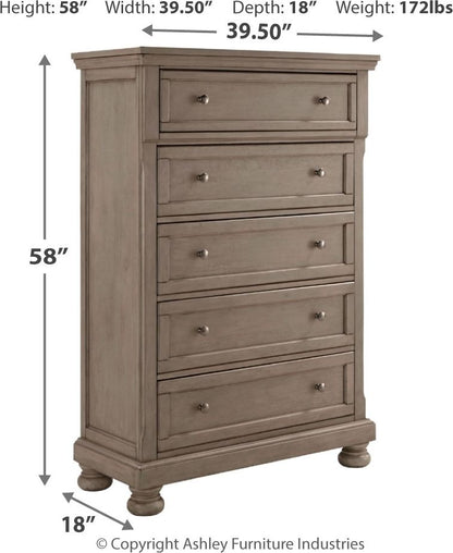 Lettner - 4 Pc. - Dresser, Mirror, Chest, California King Panel Bed - Light Gray
