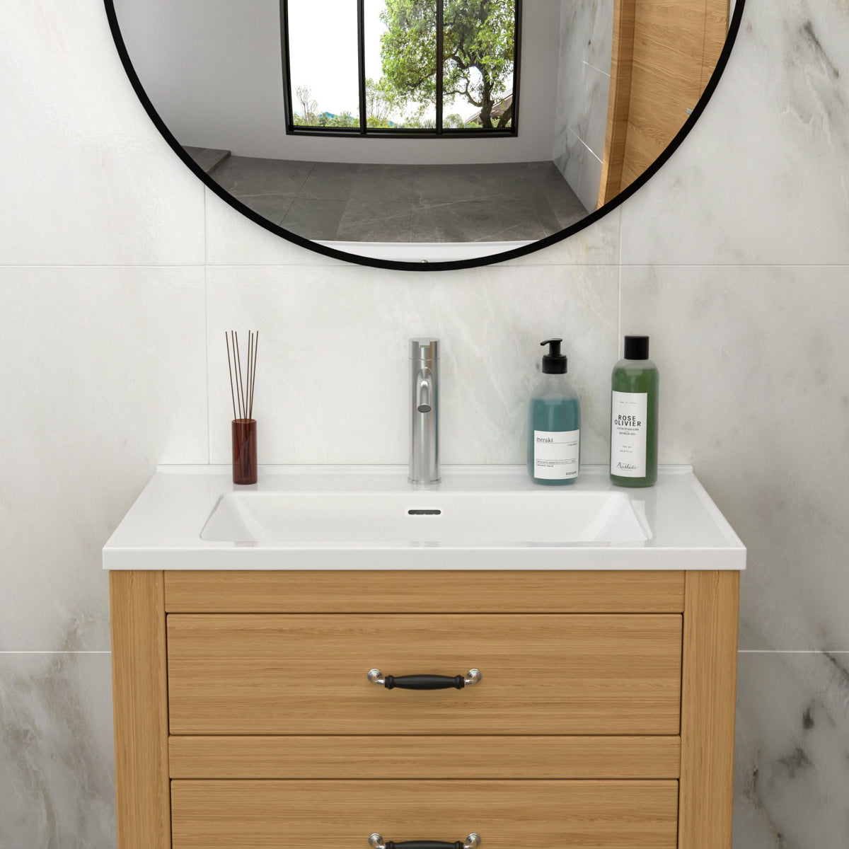 Modern Rectangular Vanity Top With Overflow For Bathroom