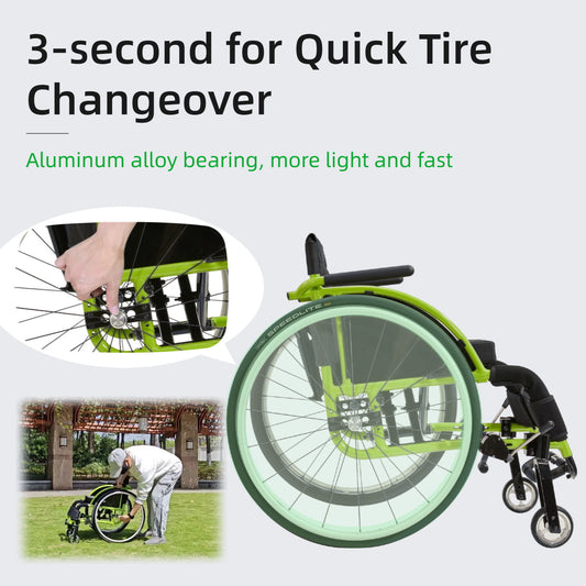 Premium Lightweight Foldable Sport Wheelchair All Body Sturdy & Comfortable 250Lbs Capacity Easy Folding 24" Sports Tires Perfect For Outdoor - Black / Green