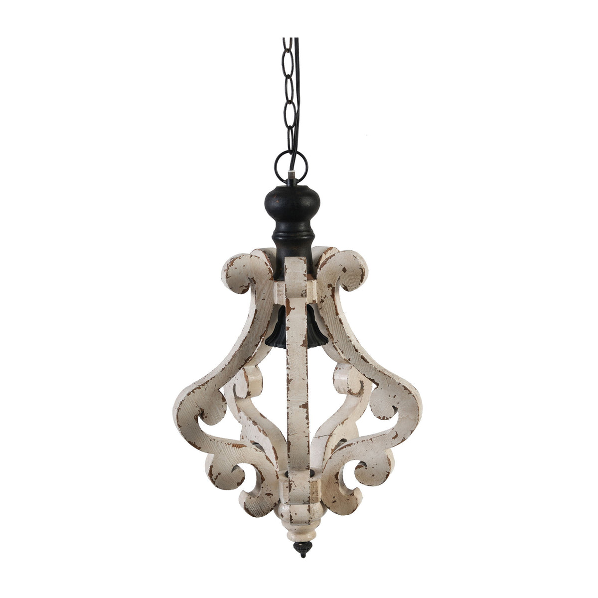 Farmhouse Chandeliar Distressed Pendant French Country Wood Chandelier For Living Room Foyer, Bulb Not Included - Antique Cream