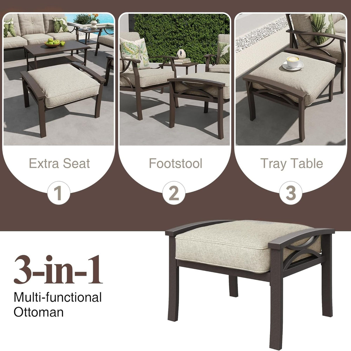 Modern All-Weather Ottomans With Cushions (Set of 2)