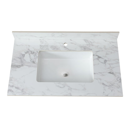 Elegant Bathroom Vanity Top With Rectangular Ceramic Sink And Backsplash