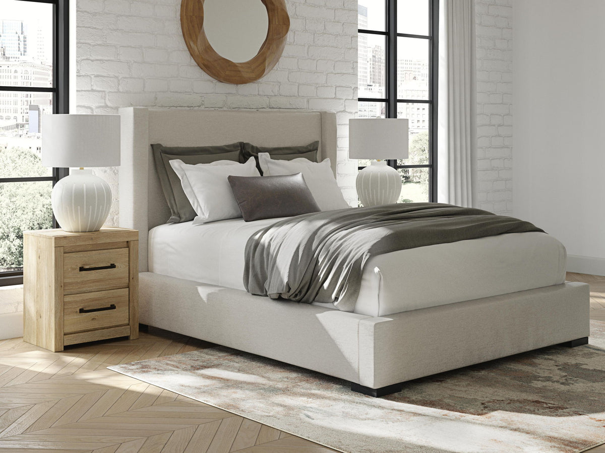 Brozmont - Queen Upholstered Storage Bed - Oatmeal