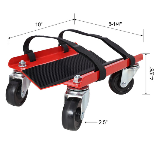 Heavy Duty Snowmobile Dolly V Slide With 2.5" Swivel Casters, Rubber Pad, 1500Lbs Capacity Steel - Red