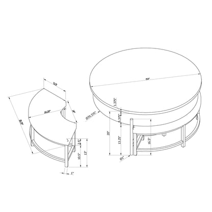 Rounded Storage Coffee Table With 3 Stools