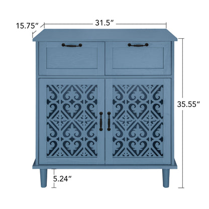2 Door 2 Drawer Cabinet, American Furniture, Suitable For Bedroom, Living Room, Study - Blue