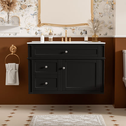 Wall Mounted Bathroom Vanity With 2 Drawers, 1 Tip Out Drawer, 3 Holes Sink