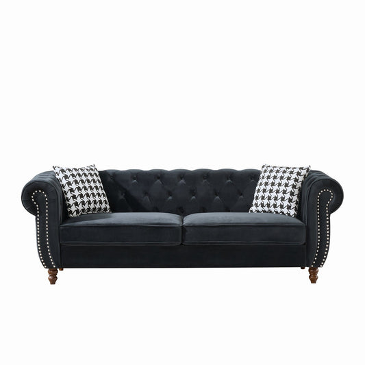 Chesterfield Upholstery Fabric Sofa With Roll Armrest & Nailhead