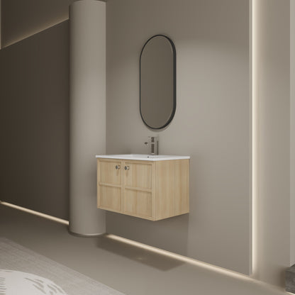 Wall Mounted Bathroom Vanity With Ceramic Sink And 2 Soft Closing Doors