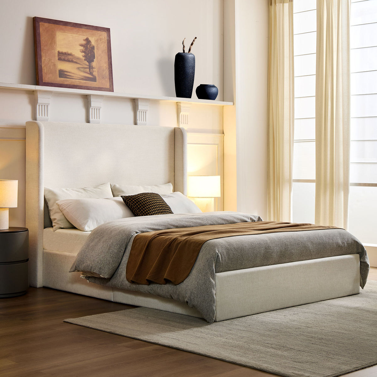 Carmen - Full Size Upholstered Wingback Bed - Ivory