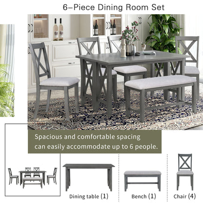 Foldable Dining Set For 6 With 4 Chairs And Bench, Space Saving Design - Gray