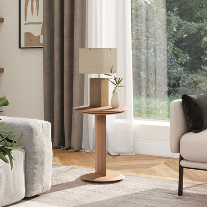 Mode - Leatherette Round C-Shaped Sofa Side Table - Saddle Brown