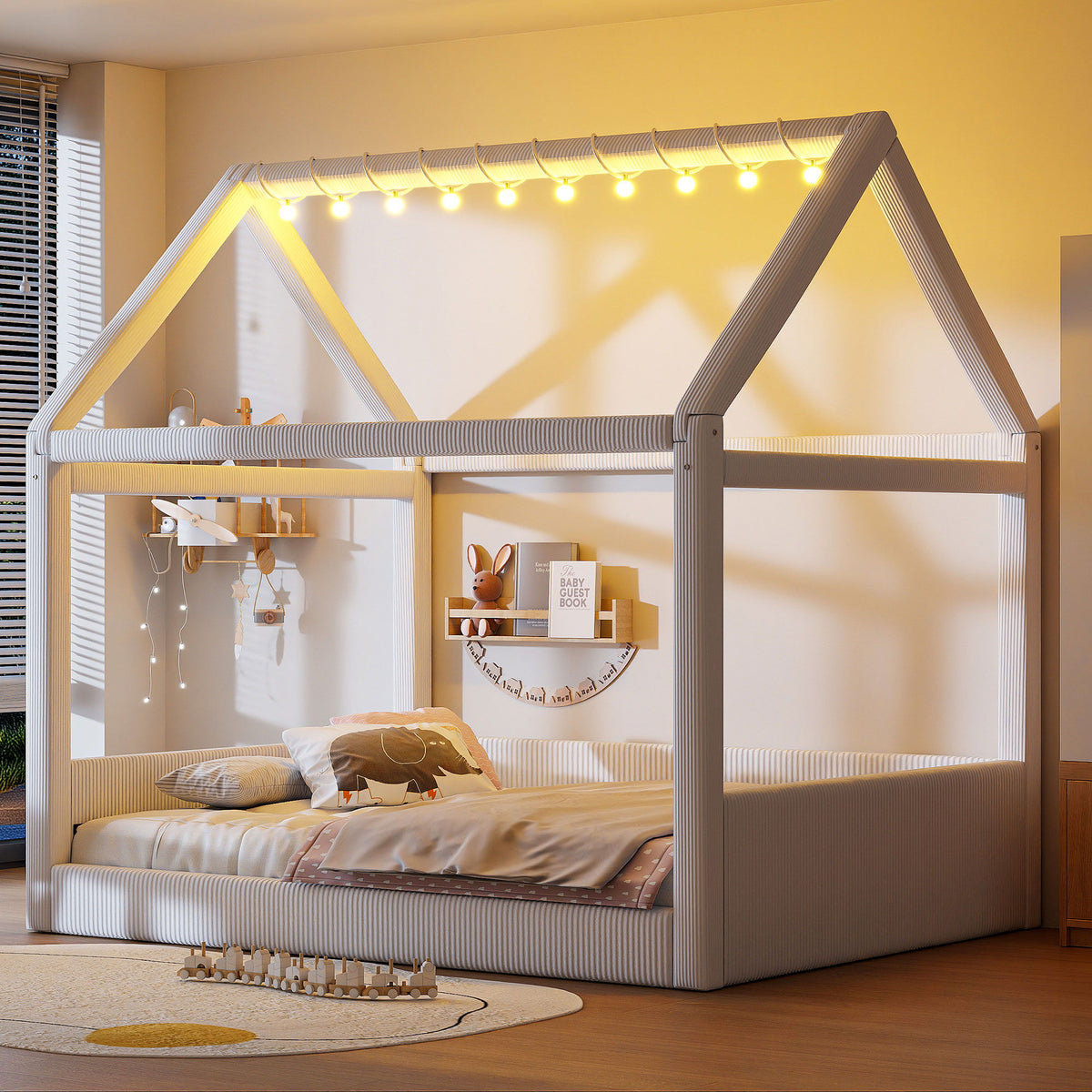 Upholstered House Style Daybed With LED Light Strips