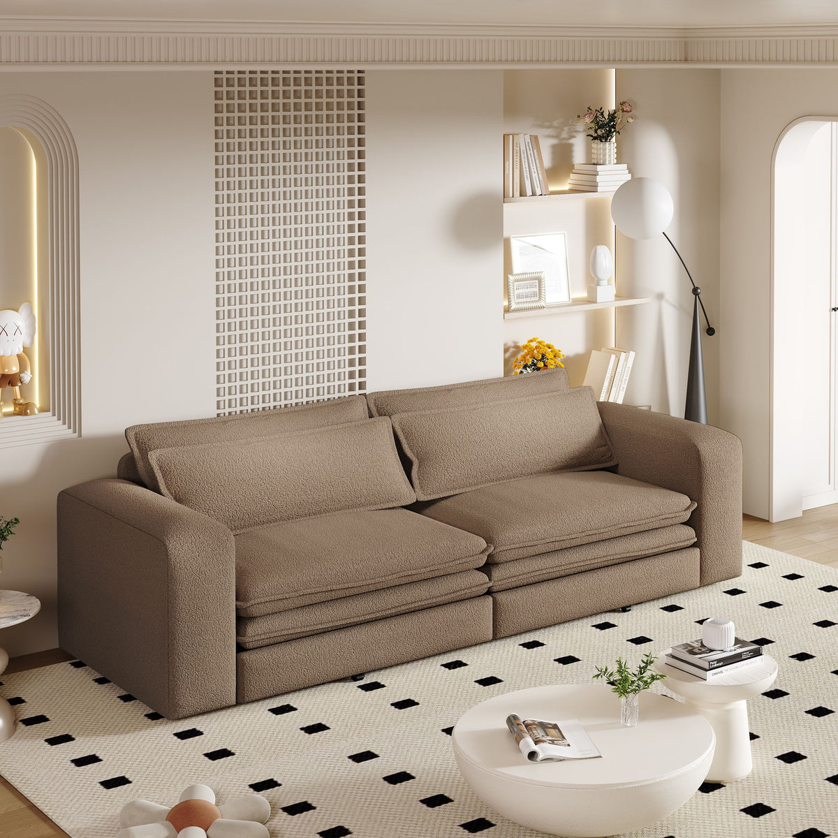 King Size Sleeper Pull Out Sofa Bed, 3 In 1 Convertible Chaise Lounge With 2 Pillows For Living Room - Camel