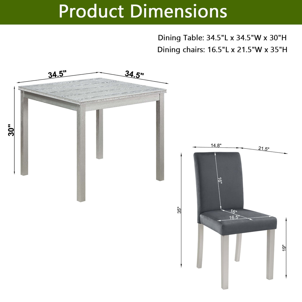 5 Pieces Wooden Dining Table Set, Square Table And 4 Upholstered Chairs