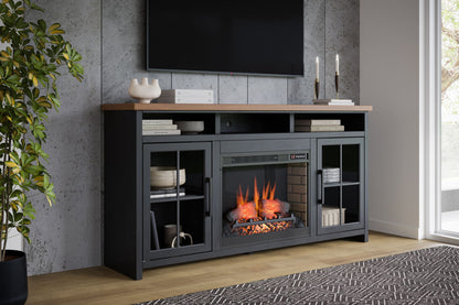 Essex - Fireplace TV Stand Console For TVs Up To 85" - Black / Whiskey
