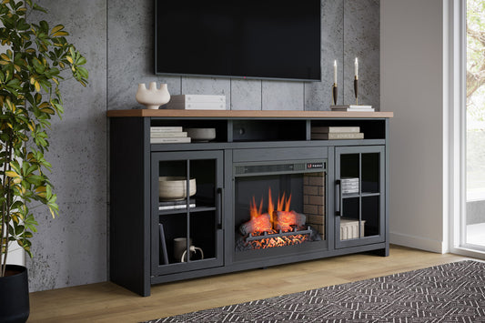 Essex - Fireplace TV Stand Console For TVs Up To 85" - Black / Whiskey