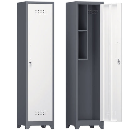 Broom Storage Cabinet Narrow Slim With Hooks And Shelves, Heavy-Duty