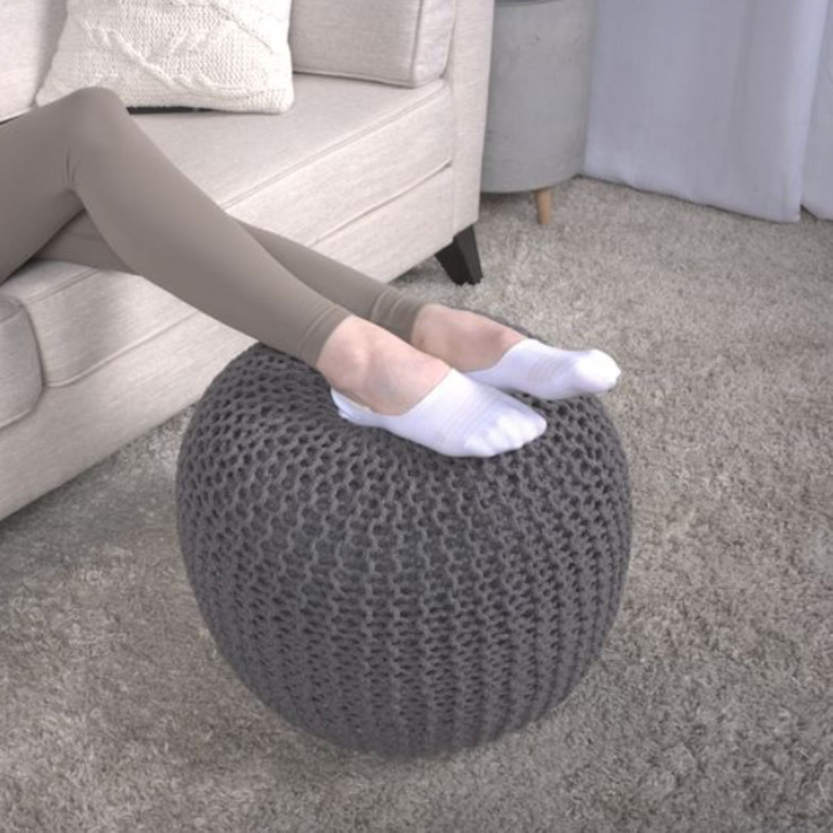 Bordeaux - Knitted Round Pouf, Versatile Ottoman And Floor Cushion