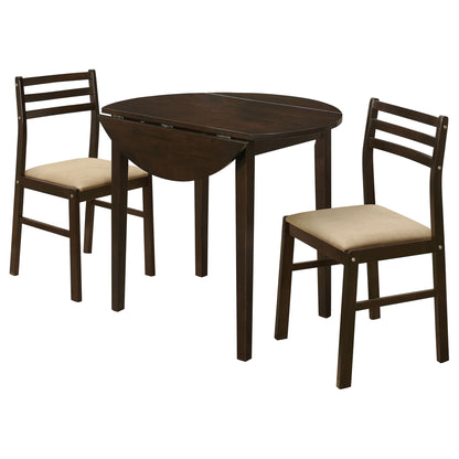 3 Piece Dining Set With Drop Leaf Table And Upholstered Chairs