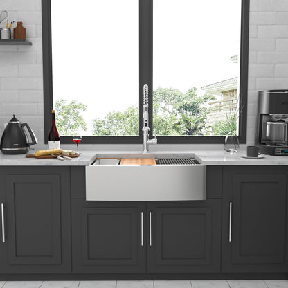 Classic Ceramic Farmhouse Sink Workstation Single Bowl With Durable Finish